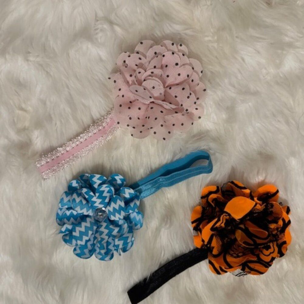**** Bundle of (3) 4" Flowers on FOE Headband  HB8250  Handmade NWT Boutique